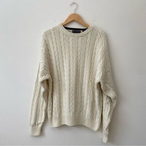 Vtg Roundtree & Yorke Cable Knit Sweater Large Cream Off White Grandpa Dad